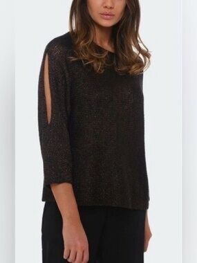 Eileen Fisher Organic Linen Knit Sweater Bronze Brown Dolman Sweater L